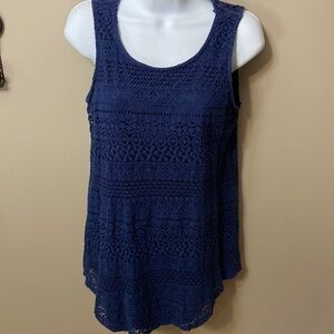 Navy Sleeveless Womens Lined Lace Top Excellent Used Condition! size S